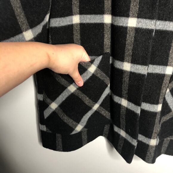 Helene Berman Plaid Wool Coat Oversized Gray S - Picture 8 of 14
